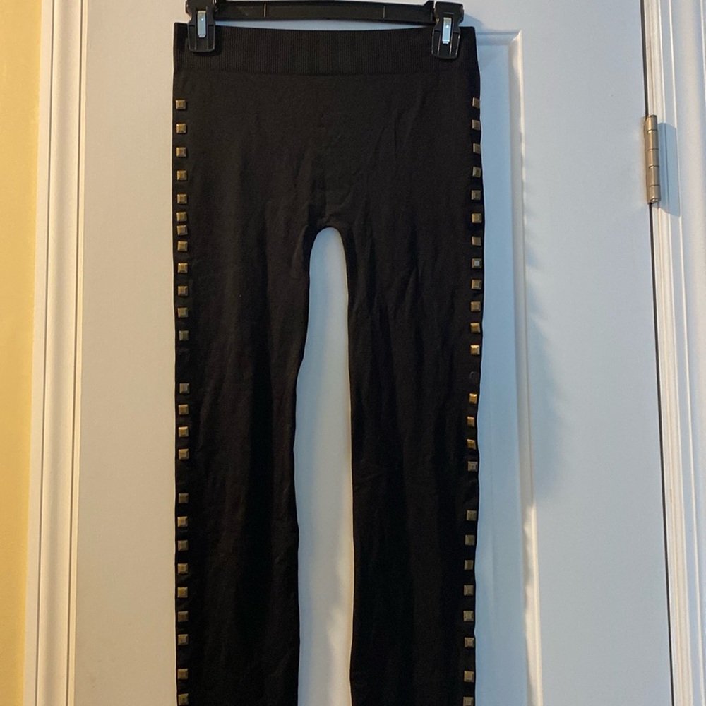 Romeo and Juliet Couture Black Stretch Side Metal Studded Embellishments Tights